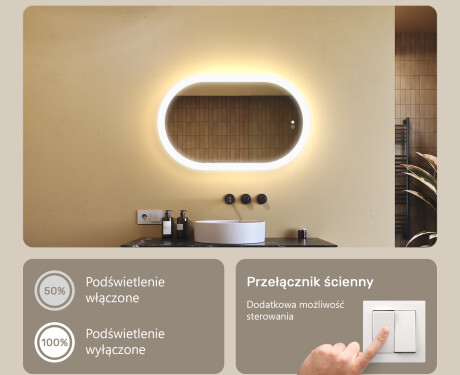 Podświetlane lustro do łazienki, Dual color, włącznik dotykowy, mata grzewcza #4
