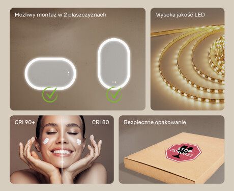Podświetlane lustro do łazienki, Dual color, włącznik dotykowy, mata grzewcza #6
