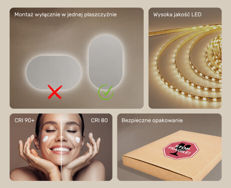 Lustro Łazienkowe Podświetlane 50x80cm z zimną barwą LED 7000K, ciepłą barwą 3000K lub barwą neutralną 4500K #5