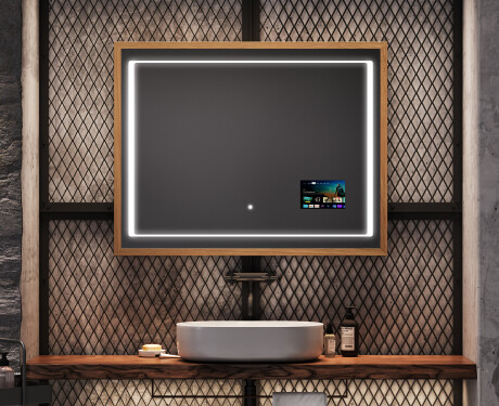 Prostokątne Lustro Łazienkowe LED w Drewnianej Ramie Loft FrameLine L61