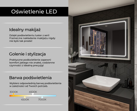 Prostokątne Lustro Łazienkowe Z Ramą LED Loft FrameLine L137 #4