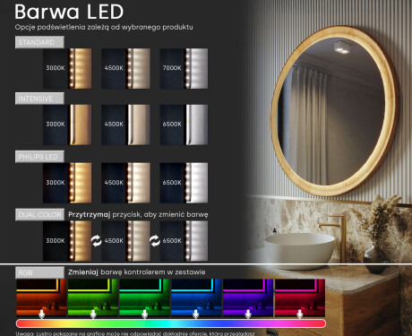 Nieregularne lustro w dębowej ramie z podświetleniem LED #5
