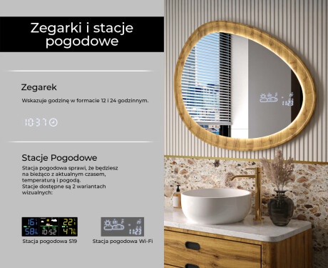 Nieregularne lustro w dębowej ramie z podświetleniem LED #6