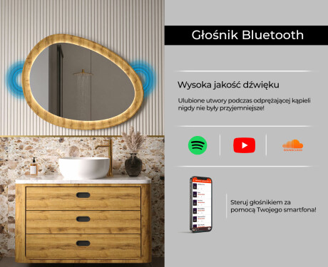 Nieregularne lustro w dębowej ramie z podświetleniem LED #7