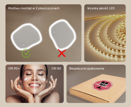 Lustro łazienkowe z podświetleniem, podwójna barwa światła, włącznik dotykowy, mata grzewcza #6