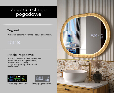 Owalne lustro w dębowej ramie z podświetleniem LED #6