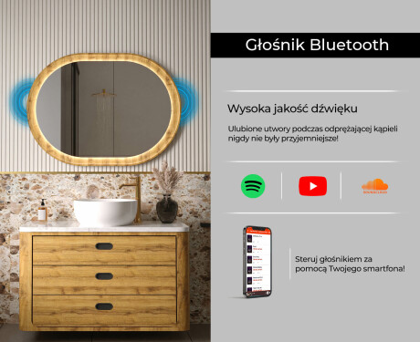 Owalne lustro w dębowej ramie z podświetleniem LED #7
