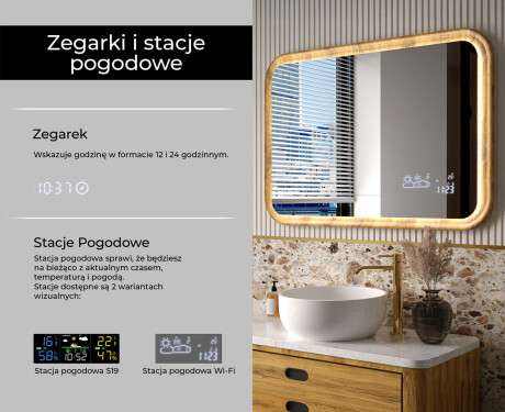 Zaokrąglone lustro w dębowej ramie z podświetleniem LED #6