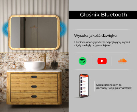 Zaokrąglone lustro w dębowej ramie z podświetleniem LED #7