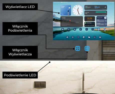 Inteligentne Zaokrąglone Lustro Łazienkowe LED SmartScreen 21,5” #2