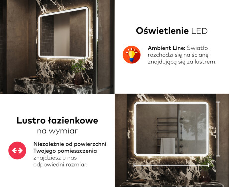 Prostokątne Zaokrąglane Lustro Łazienkowe Podświetlane LED141 #5