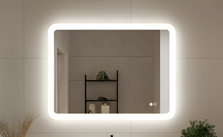 Zaokrąglone lustro do łazienki z oświetleniem LED, Dual color, włącznik dotykowy, mata grzewcza